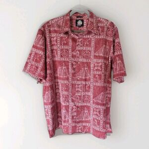 Reyn Spooner Hawaiian Aloha Shirt Button Down Schooner Mens XL Cotton Poly
